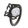 Gothic spider ear cuff in matte black finish featuring a single round white pearl accent - Spider Ring (With Artificial Pearl) (Matte Black Color) (M-692)