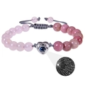 Pink quartz and frosted stone couple bracelet with 100 languages I Love You projection - 8MM Rose Quartz + Red Wood