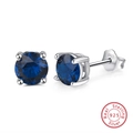 Elegant pair of 925 sterling silver stud earrings with round deep blue gemstones - Dark Blue Gemstone Studs SE84-BL / Blue