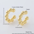 18k gold plated copper C-shape beaded ear cuff with triple layer finish and 2.3cm diameter - Gold Plated Medium Bead Ear Cuff EL04-5