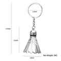 Porte-clés volant de badminton en métal argenté poli avec dimensions détaillées - Volant en Argent Grand / Argent Brillant