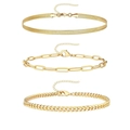 Three-piece gold layering bracelet set with snake chain, paperclip link, and Cuban links - Golden Snake, Paperclip and Cuban Chain Set