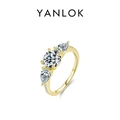 Golden S925 sterling silver ring with three sparkling round and pear cut zircons - US Size 5 / Gold