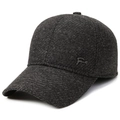 Herren Winter-Baseballkappe in Holzkohlegrau mit Fleece-Futter und Sport-Metalllogo - Metall-Tag-Stil / Grau
