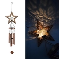 Solar moon wind chime with copper metal star and warm glass globe night projection - Star Wind Chime
