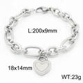 Bracciale a catena ovale con ciondolo a cuore in acciaio inossidabile e misure indicate - Braccialetto color acciaio (KB183405-Z)