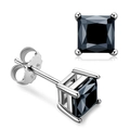 Eleganti orecchini quadrati in moissanite nera in argento sterling S925 a quattro punte - Argento 925 / Zircone Quadrato Dorato