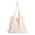 Borsa tote in maglia bianco crema con trama morbida testurizzata e tracolla ampia - Bianco