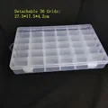 Clear 36-grid adjustable plastic organizer box with removable dividers, size 27.5x17.5x4.2cm - Removable 36-Compartment 27.3x17.7x4.4cm