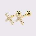 Gold X-shaped stud earrings with pavé zircon stones and secure ball screw backings - Gold Cross