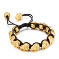 Bracelet gothique pour homme avec têtes de mort dorées et cordon noir ajustable - Or (KB143396-Z)