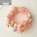 Pink wool felt Christmas wreath with plush lamb and LED lights for festive decor - Pink Sheep Star Style / 25cm