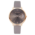 Detail of rose gold case watch with moon-star dial and grey textured leather strap - Watch Only / Gray