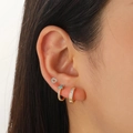Close-up of bohemian gold earring set featuring heart stud and turquoise enamel hoops - Heart Butterfly Gold Style (S45)