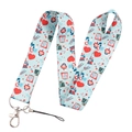 Detail of medical theme lanyard with heart and nursing icons on light blue fabric - Nurse Elements-Light Blue