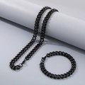 Ensemble collier et bracelet gourmette noir en acier inoxydable style hip hop - 9.5mm / 20cm / Noir