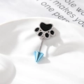 Cat paw tongue ring with black enamel and blue metal cone in silver finish - Black Cat Paw + Blue Sharp Cone (Single Piece)
