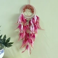 Pink Tree of Life dream catcher with natural crystal stones and soft layered feathers - Dusty Pink