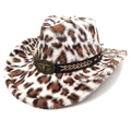Cappello da cowboy leopardato in pelliccia sintetica con fibbia metallica a testa di toro - Parte Superiore a Cuore / Beige