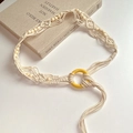Handmade bohemian beaded waist chain with yellow resin buckle and cream woven cotton rope - Style 8 - White Waist Chain