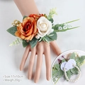 Wedding wrist corsage with orange and white artificial roses and pearl bracelet - Wrist Corsage / Champagne Orange