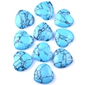 Polished 20mm turquoise blue heart crystals set of 10 pieces on white background - Turquoise