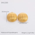 18K gold plated stainless steel star hoop earrings with knitted texture in golden finish - Round Ripple (EH11303)