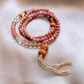 Multi-layer pink crystal lily of the valley beaded bracelet with brown bodhi seeds - Style 22 Pink Bodhi Seed Multi-loop Tassel Beaded Bracelet