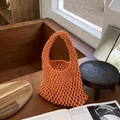 Chic orange handmade cotton rope woven tote bag with hollow out mesh design in casual style - Orange (with inner bag)
