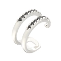 Modern silver-colored double-row ear cuff set with sparkling black cubic zirconia stones - Silver With Black Zirconia