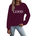 Women's burgundy crewneck sweatshirt with white GOOD VIBES text print in loose fit - S / Burgundy
