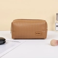 Braune gesteppte PU-Leder Kosmetiktasche mit goldenem Reißverschluss und Hasenlogo - Aufbewahrungstasche für Make-up-Werkzeuge (208) / Kaffeebraun