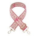Dettaglio tracolla jacquard rosa e beige con ganci in metallo dorato lucido e regolabili - 1-Bianco Rosso Rosa