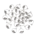 Colgantes redondos huecos en plata antigua con diseño de olas para joyería DIY - Gran Ola (A3-444)