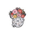 Creative enamel disco ball pin featuring colorful floral designs on a white background - Disco Ball Floral Style (qhxz1567)