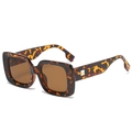 Retro square oversized sunglasses in tortoiseshell frame with brown lenses and metal rivets - C03 Leopard