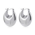 Close-up of polished silver C-shaped hoop earrings with thick geometric metal design - C-shaped Crescent Style