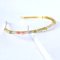 Golden bridal headband with multi-color crystal quartz stones for holiday hair styling - Single Row / Colorful Crackle-Single Row