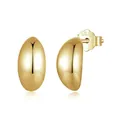 Polished S925 sterling silver gold-plated oval stud earrings with reflective finish - Bean Shape / Gold