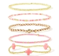 Five-piece stackable beaded bracelet set in pink and gold featuring cross charms - Pink Gold 5-Piece Set