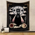 Arazzo bohémien con teschio e motivi mistici di sole e luna in arancione e nero - 73X95CM / Tessuto Spazzolato