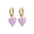 Boucles d'oreilles anneaux dorés avec pendentifs cœur en verre rose translucide - Rose Clair
