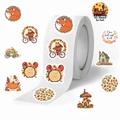 Rotolo da 500 adesivi autunnali con volpi e zucche per decorazioni e scrapbooking - Tema Illustrazione Autunnale / Colorato