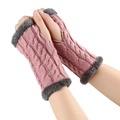 Pink cable knit fingerless gloves with grey faux fur trim for winter warmth - One Size / Dusky Purple 8#