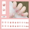 Rosa Ombre Kunstnägel mit Glitzer und Kirschmotiven im 24er-Set für Maniküre - Z299 Rosa Durchscheinende Kirsche