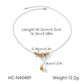Detail view showing a two-tone beaded stainless steel necklace with dimensions and specs - Two-Tone Bead Pendant Fine Chain Necklace (HC-N40489)