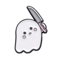 Cartoon white ghost enamel pin holding a kitchen knife with pink handle accessory - Knife Ghost Style (XZ8969)