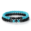 Double-layer beaded bracelet with blue turquoise, black beads and hematite accents - 6mm Blue Turquoise + Glossy Stone Set