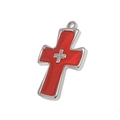 Pendente a croce in argento con intarsio in acetato rosso e micro-pavé per gioielleria - Rosso