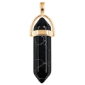 Black marble hexagonal crystal pillar pendant with gold metal clasp on white background - Gold O-Chain / Synthetic Black Turquoise